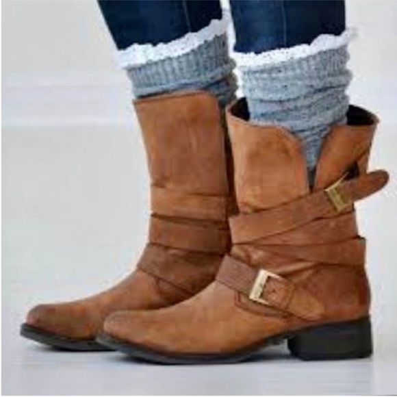 Brown Leather Combat & Moto Boots - Picture 2 of 8